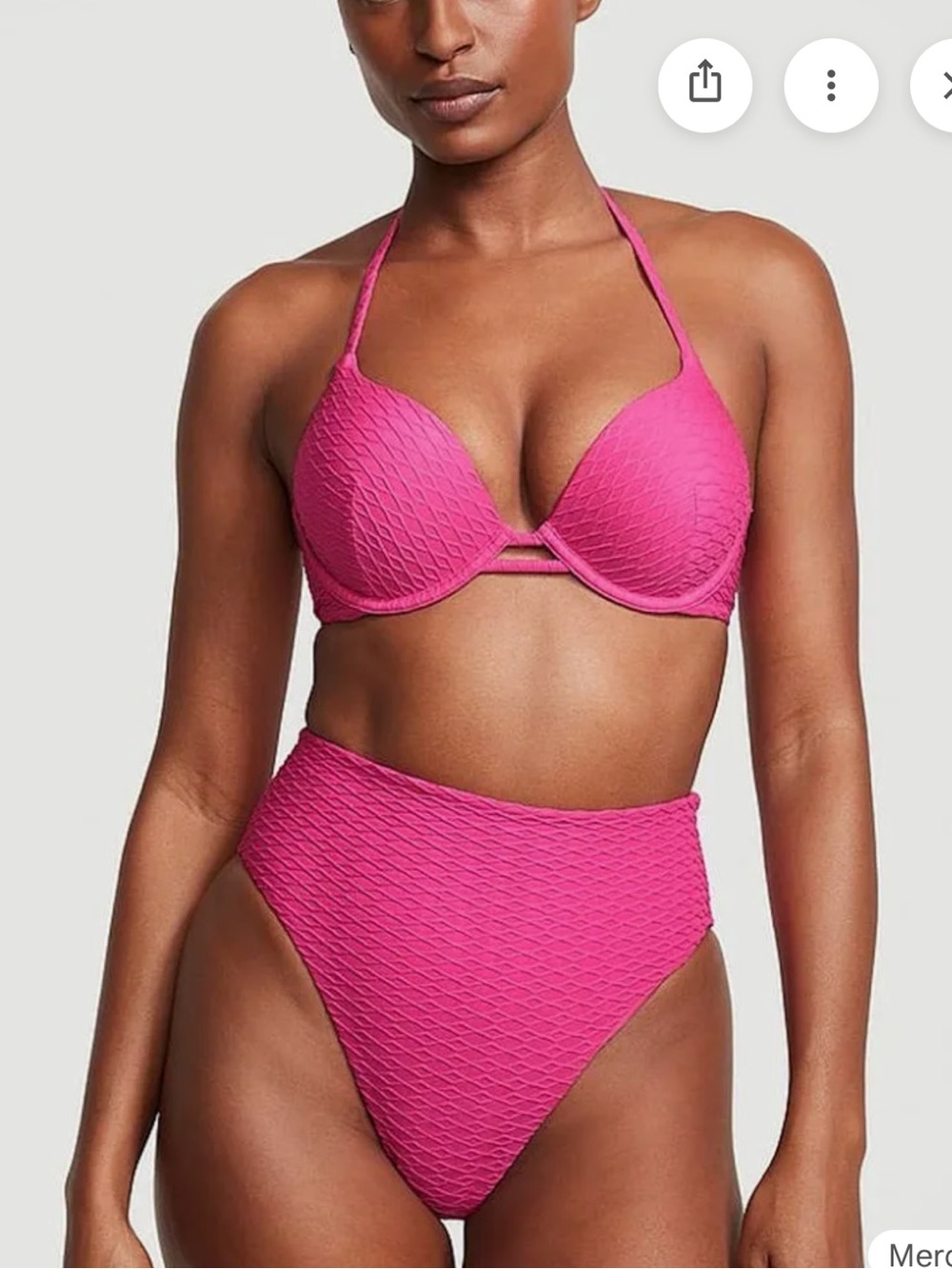 Victoria's Secret Bombshell Hot Pink Textured Halter Bikini Set